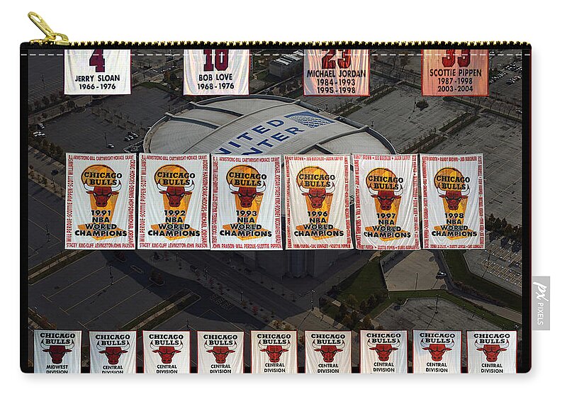 Chicago Bulls Zip Pouch featuring the photograph Chicago Bulls Banners Collage by Thomas Woolworth