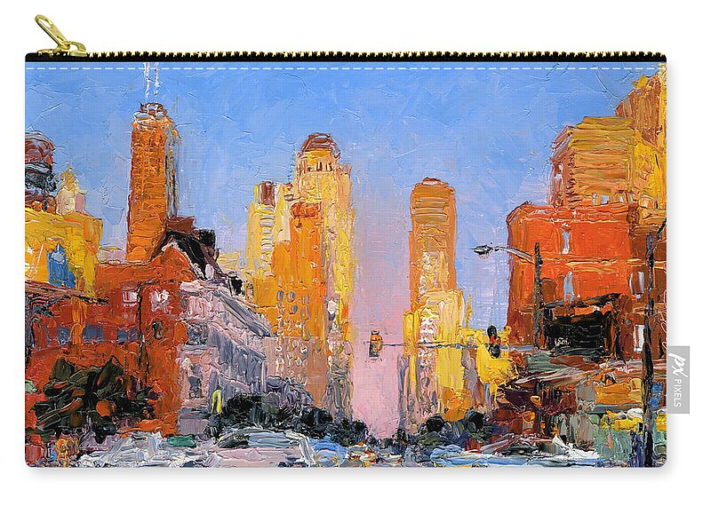 Chicago Downtown Street Zip Pouch featuring the painting Chicago Downtown Street by Judith Barath