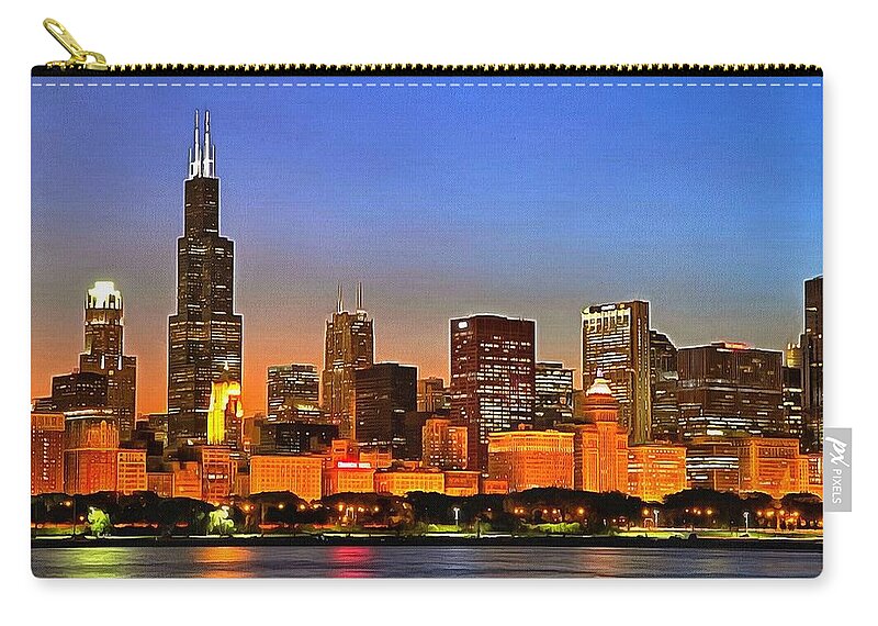 Chicago Zip Pouch featuring the digital art Chicago Dusk by Charmaine Zoe
