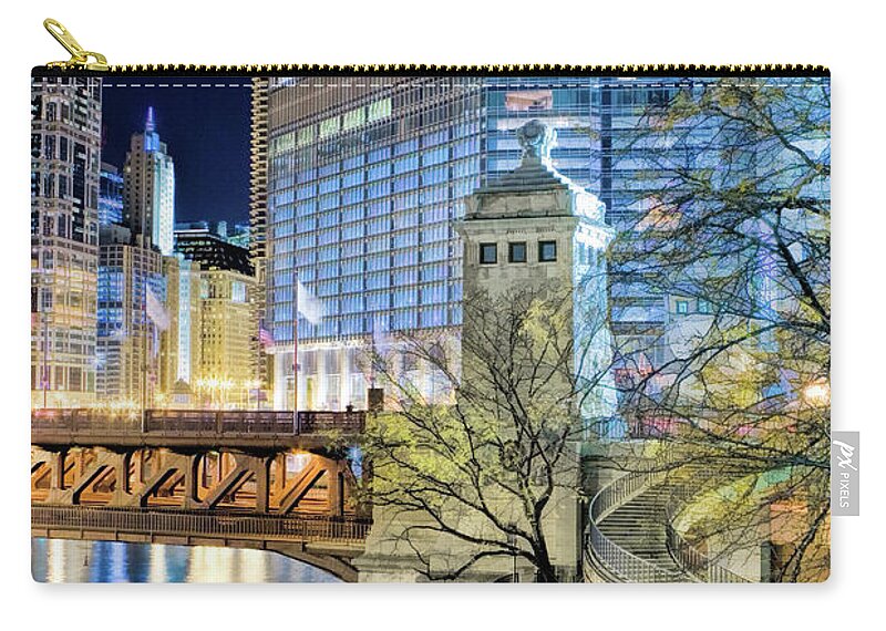 Chicago Zip Pouch featuring the painting Chicago River Michigan Avenue Bridgehouse by Christopher Arndt