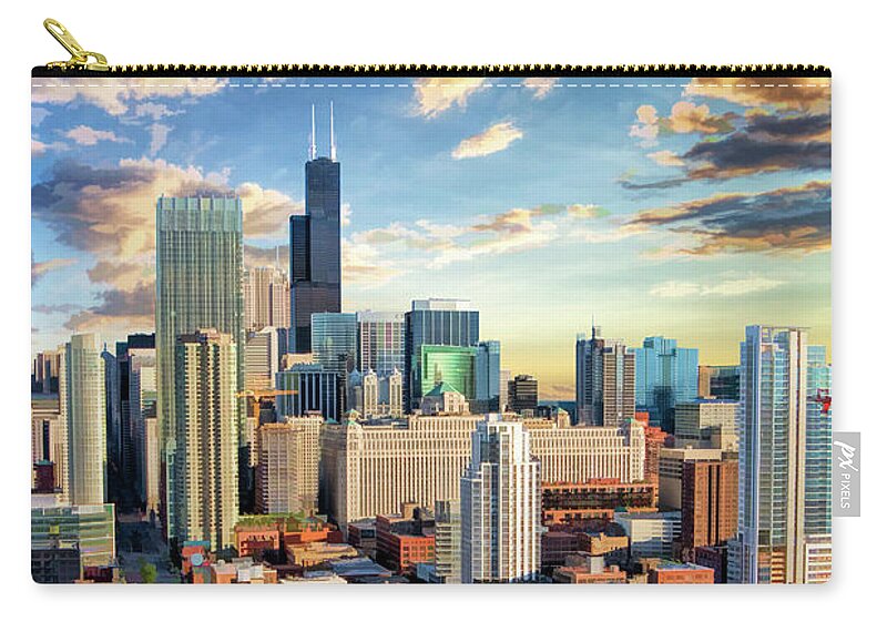 Chicago Zip Pouch featuring the painting Chicago River North by Christopher Arndt