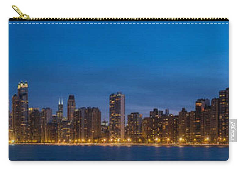 Chicago Zip Pouch featuring the photograph Chicago Skyline From North Ave Beach Panorama by Steve Gadomski