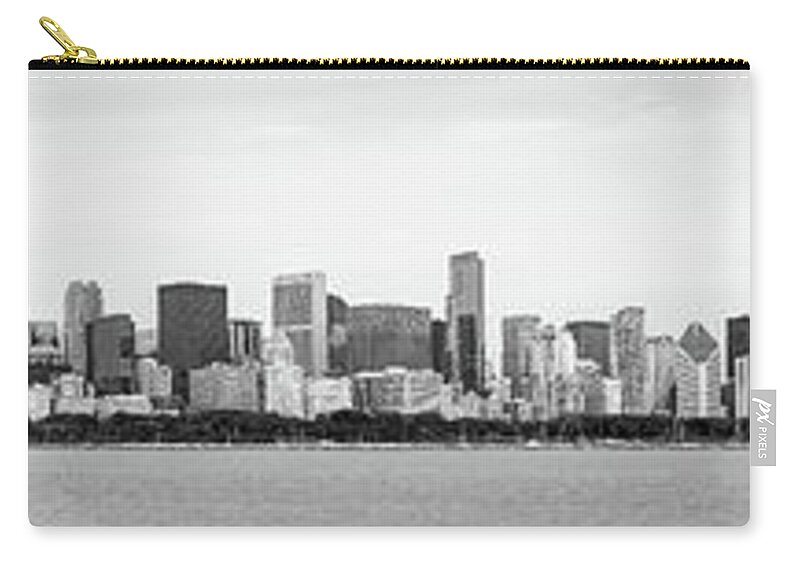 America Zip Pouch featuring the photograph Chicago Skyline Panorama High Resolution Black and White Photo by Paul Velgos