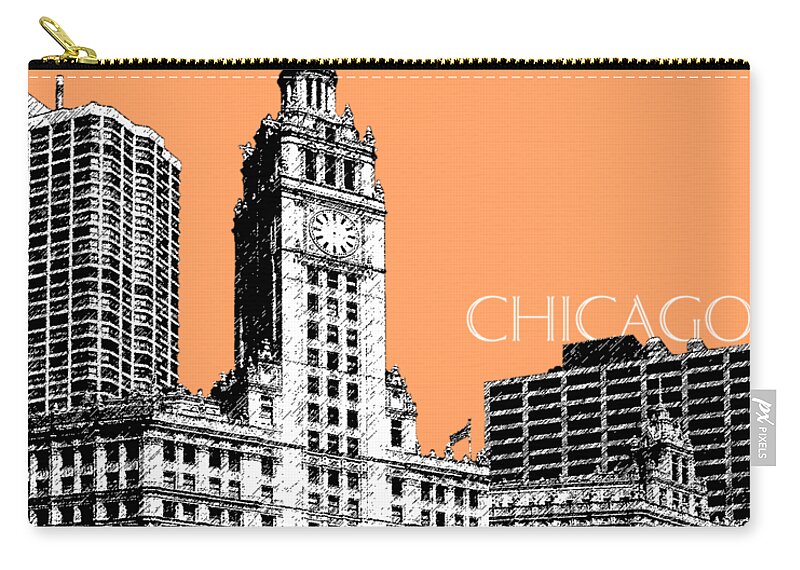 Architecture Carry-all Pouch featuring the digital art Chicago Wrigley Building - Salmon by DB Artist