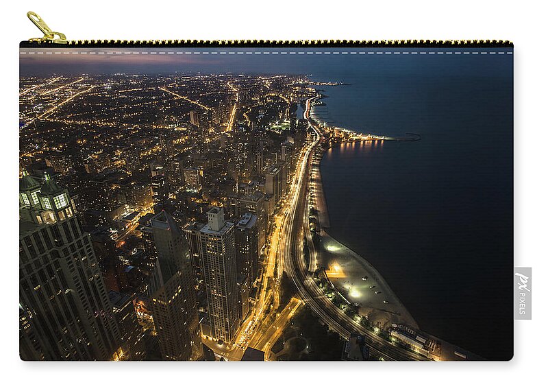 John Hancock Zip Pouch featuring the photograph Chicago's north side from above at night by Sven Brogren