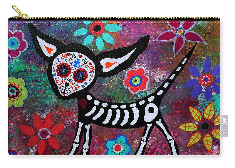 Chihuahua Zip Pouch featuring the painting Chihuahua Dia De Los Muertos by Pristine Cartera Turkus