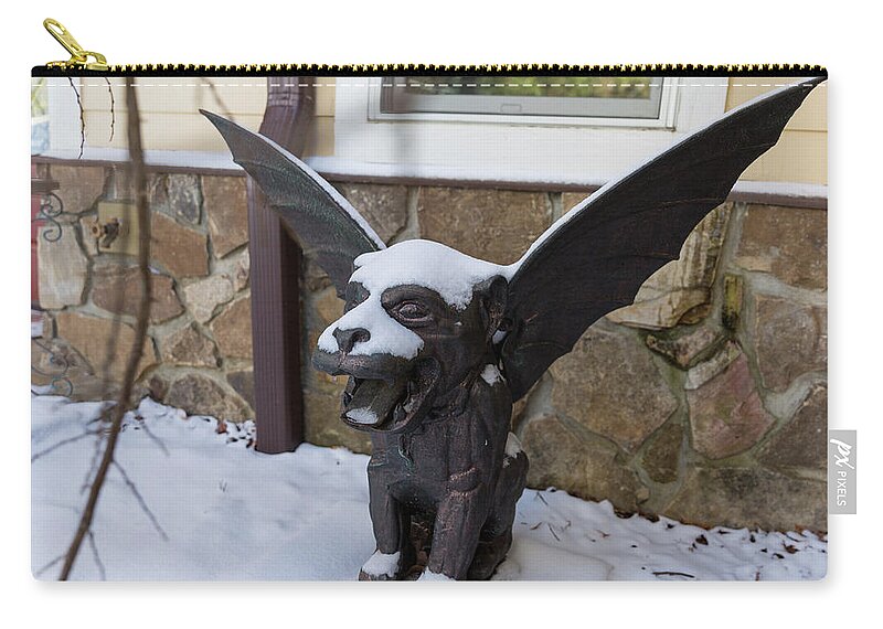 Gargoyle Zip Pouch featuring the photograph Chimera In The Snow by D K Wall