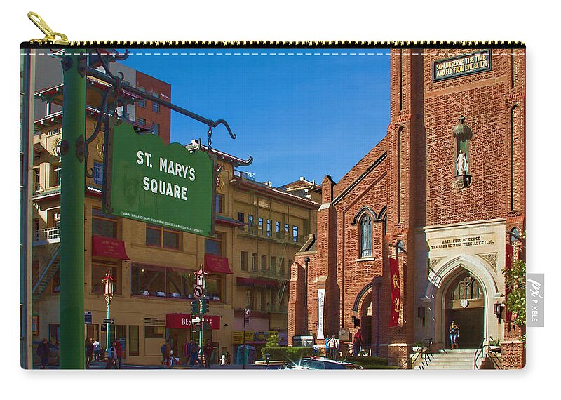 Bonnie Follett Zip Pouch featuring the photograph Chinatown View from St. Mary's Square by Bonnie Follett