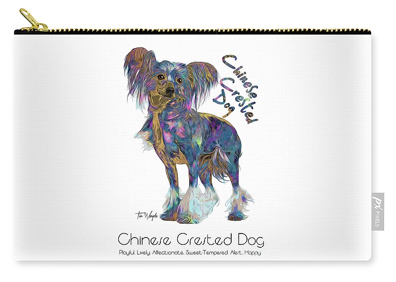 Chinese Crested Dog Zip Pouch featuring the digital art Chinese Crested Dog Pop Art by Tim Wemple