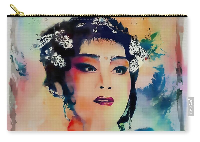 China Girl Zip Pouch featuring the painting Chinese Cultural Girl - Digital Watercolor by Ian Gledhill