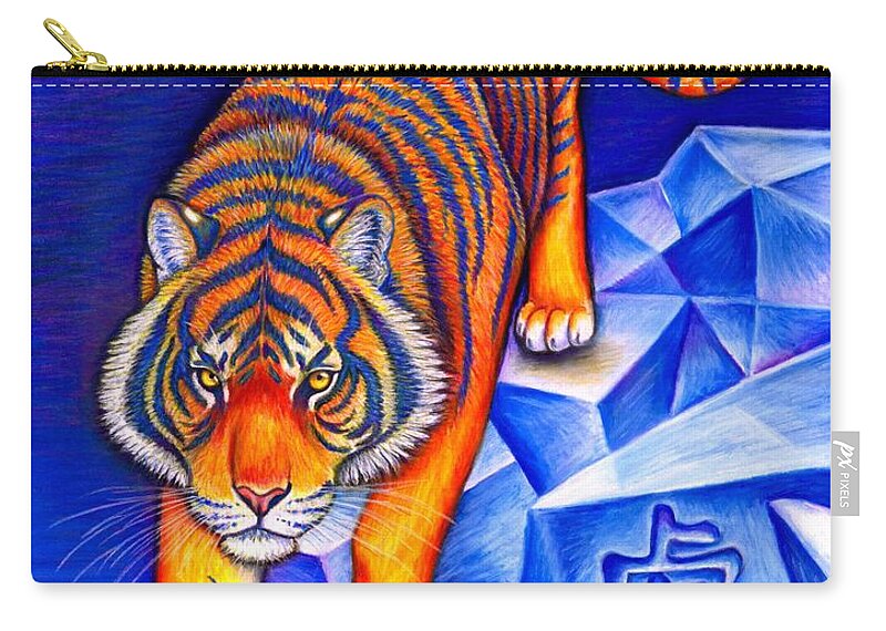 Tiger Carry-all Pouch featuring the drawing Chinese Zodiac - Year of the Tiger by Rebecca Wang