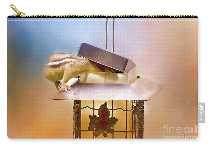 Chipmunk Zip Pouch featuring the photograph Chipmunk at the Feeder 2 Nursery triptych by Eleanor Abramson