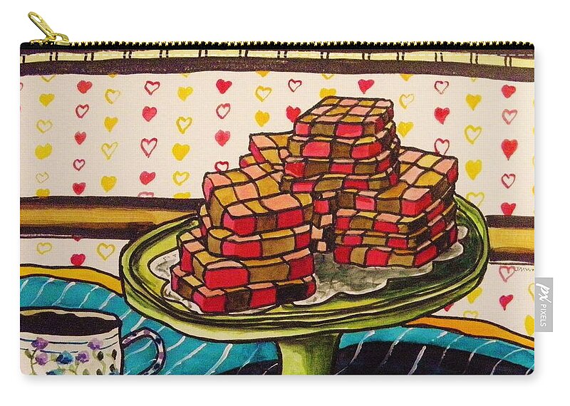 Chocolate And Cherry Checkerboard Cookies Zip Pouch featuring the painting Chocolate and Cherry Checkerboard Cookies by John Williams