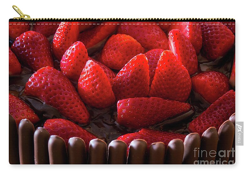 Yellow Zip Pouch featuring the photograph Chocolate and Strawberry Cake by Carlos Caetano