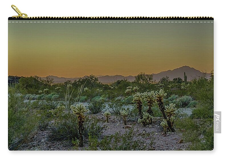Palm Canyon Carry-all Pouch featuring the photograph Cholla desert sunset by Gaelyn Olmsted