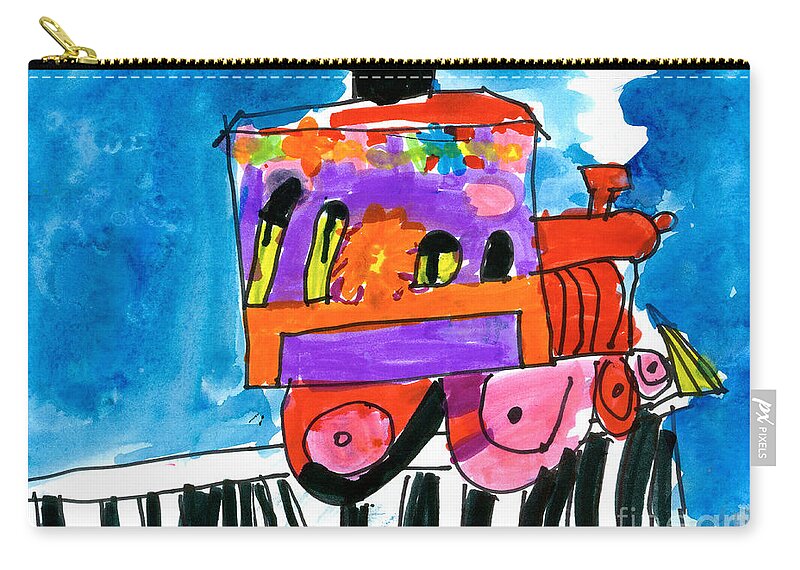 Trains Zip Pouch featuring the painting ChooChoo Train by Gina Barba Age Five