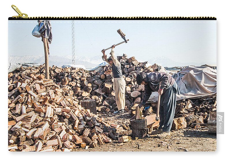 Kabul Zip Pouch featuring the photograph Chopping Wood by SR Green