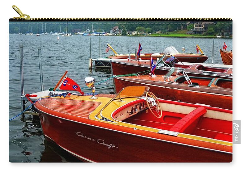 Garwood Zip Pouch featuring the photograph Chris Craft and Garwood Boats in Harbor by Michelle Calkins