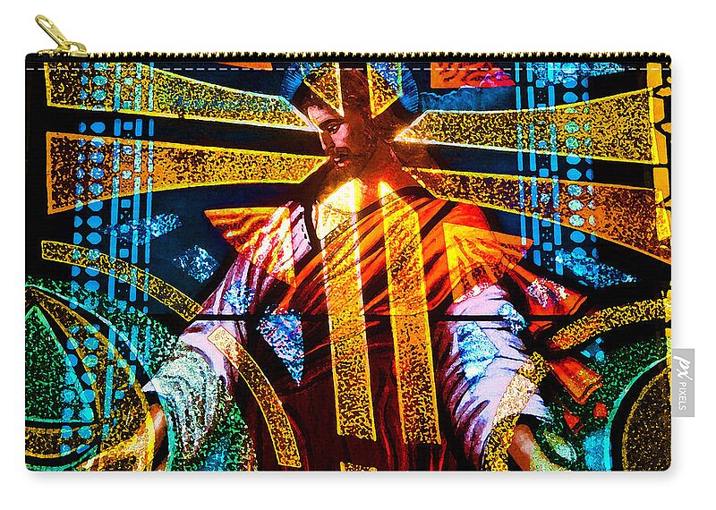 Christ And The Cross Zip Pouch featuring the painting Christ and the cross by David Lee Thompson