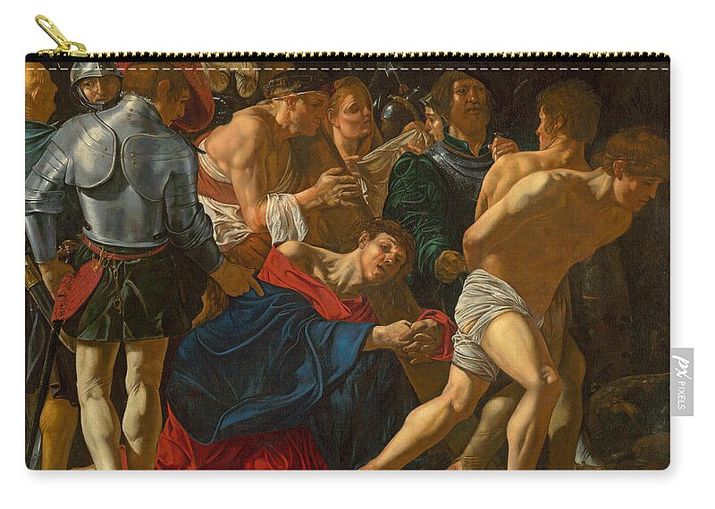 Cecco Del Caravaggio Zip Pouch featuring the painting Christ carrying the Cross by Cecco del Caravaggio