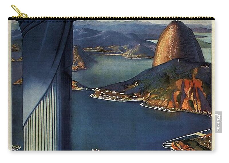 Pan American Zip Pouch featuring the photograph Christ the Redeemer, Rio, Brazil - Pan American Airways - Retro travel Poster - Vintage Poster by Studio Grafiikka