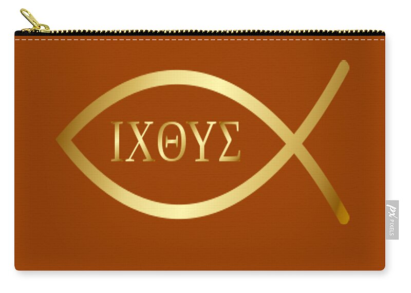 Christian Zip Pouch featuring the mixed media Christian Fish Symbol Ichthys by Gabby Dreams