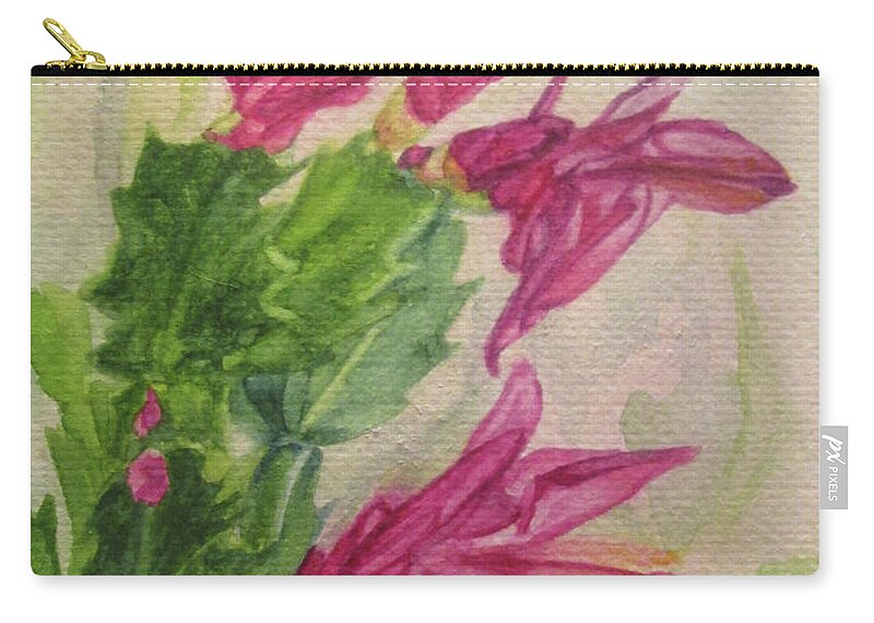 Christmas Zip Pouch featuring the painting Christmas Cactus by Wendy Shoults
