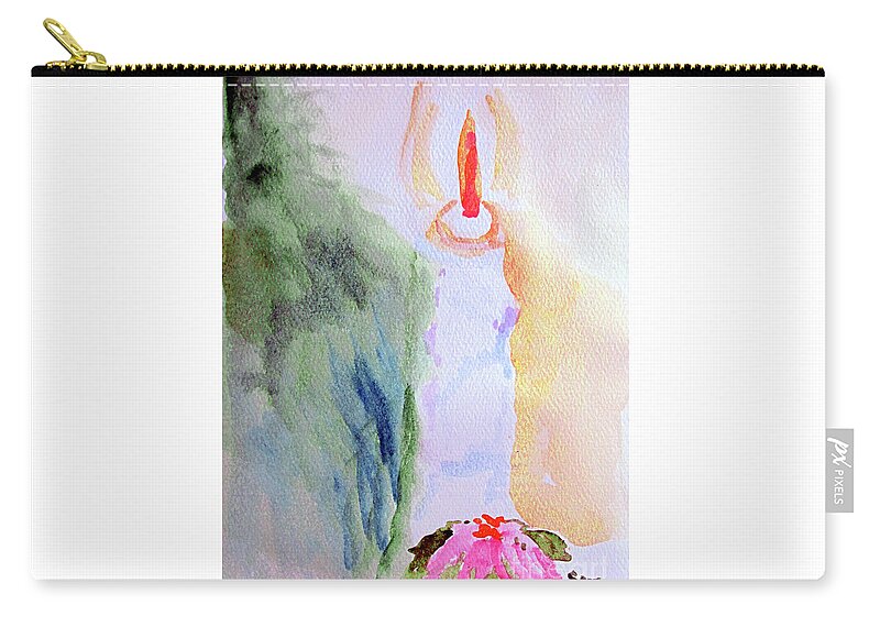 Christmas Zip Pouch featuring the painting Christmas Candle 1 by Sandy McIntire