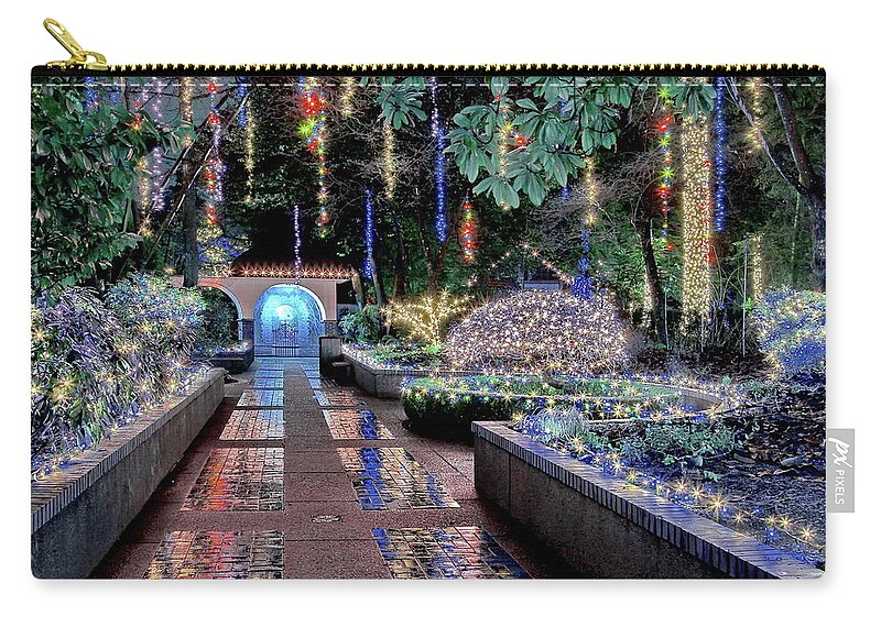 Alex Lyubar Zip Pouch featuring the photograph Christmas illuminations in the Tilford Gardens by Alex Lyubar