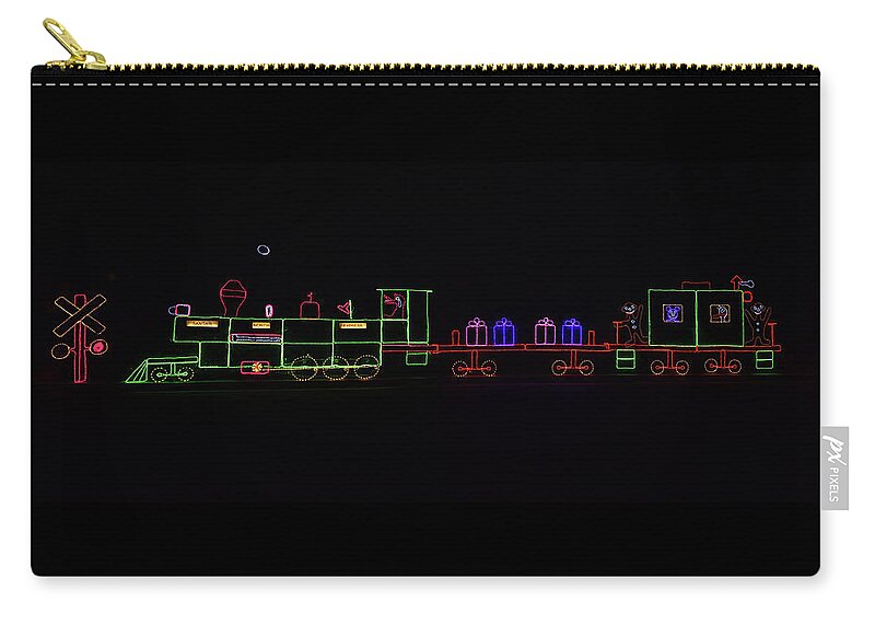 Linda Brody Zip Pouch featuring the photograph Christmas Lights Train Panorama by Linda Brody
