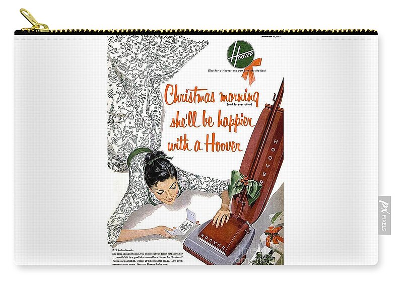 Christmas Zip Pouch featuring the painting Christmas morning she will be happier with a hoover by Vintage Collectables