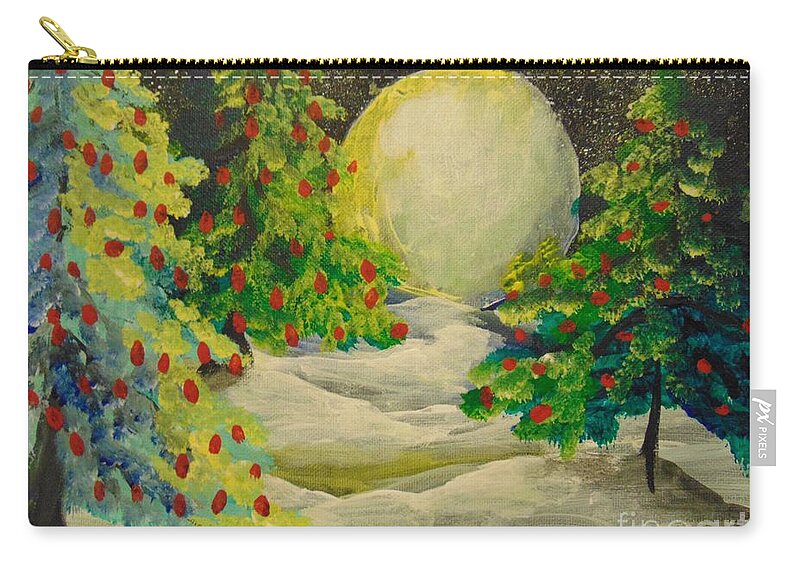 Evergreen Zip Pouch featuring the painting Christmas Night by Saundra Johnson