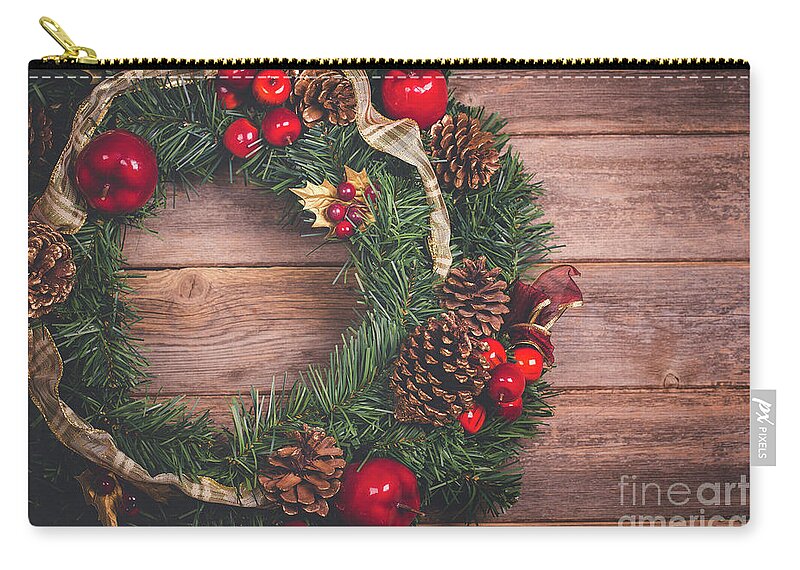 Authentic Zip Pouch featuring the photograph Christmas wreath by Jane Rix