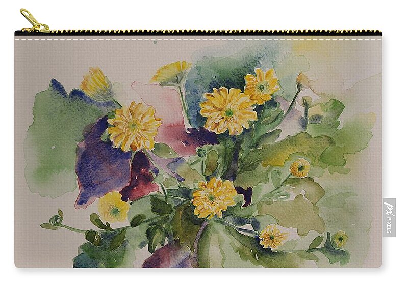 Chrysanthemums Zip Pouch featuring the painting Chrysanthemum flowers still life by Geeta Yerra