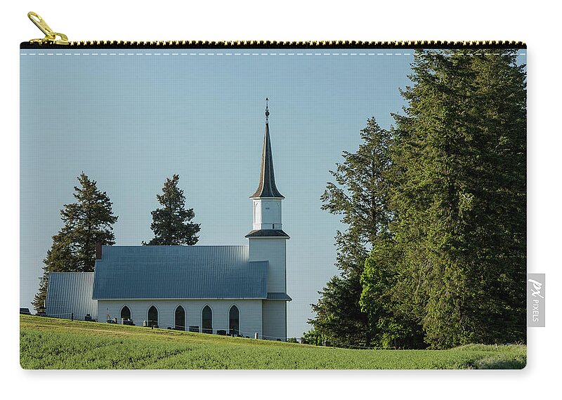 Palouse Zip Pouch featuring the photograph Church on the Hill by Bob Cournoyer