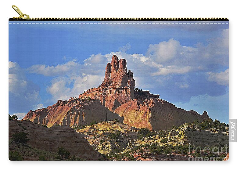 New Mexico Zip Pouch featuring the photograph Church Rock by Debby Pueschel