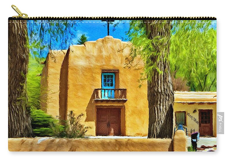 Chapel Zip Pouch featuring the painting Church with Blue Door by Jeffrey Kolker