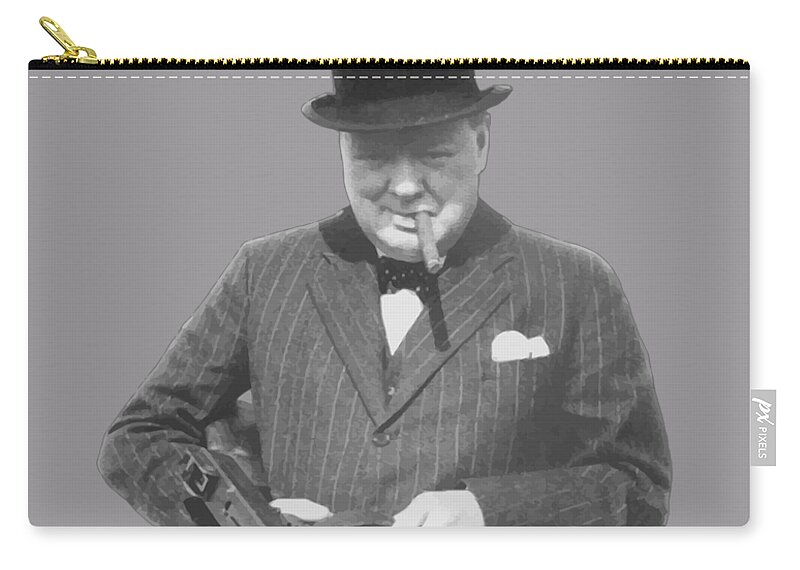 Winston Churchill Zip Pouch featuring the painting Churchill Posing With A Tommy Gun by War Is Hell Store