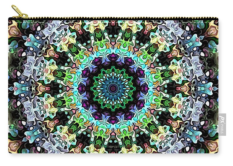 Mandala Zip Pouch featuring the digital art Circle of Colorful Symmetry by Phil Perkins