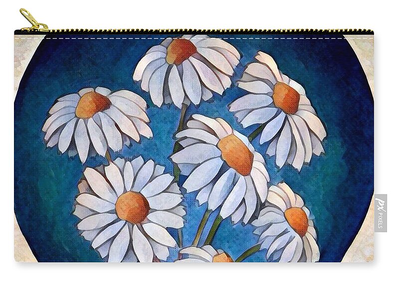 Daisies Zip Pouch featuring the digital art Circle of daisies by Megan Walsh