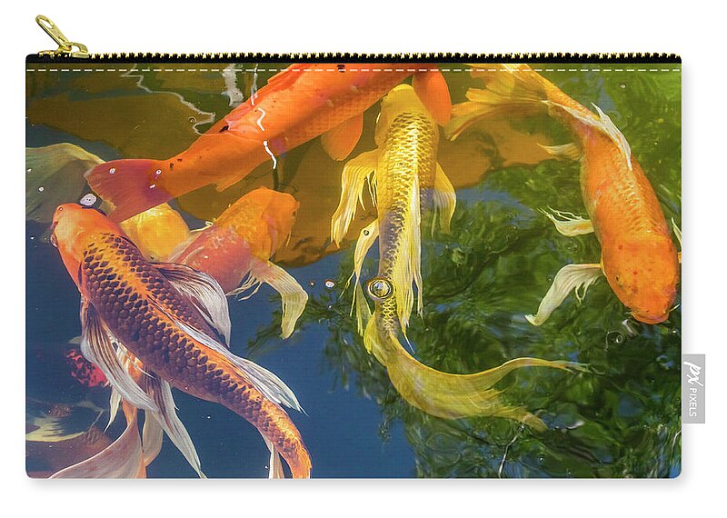 Markmilleart.com Zip Pouch featuring the photograph Circle of Koi by Mark Mille