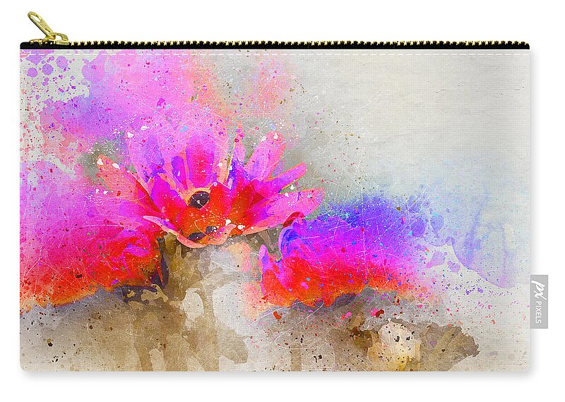 Circus Flowers Floral Plant Nature Hot Pink Pastels Bright Watercolor Effect Digital Art Photography Peggy Cooper Cooperhouse Impressionist Modern Impressionism Zip Pouch featuring the digital art Circus Flowers by Peggy Cooper-Hendon