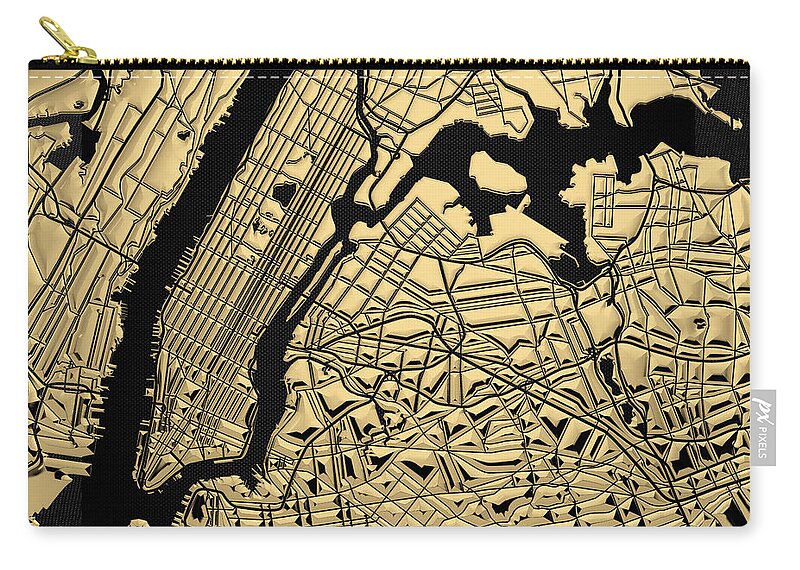 'nyc ' Collection By Serge Averbukh Carry-all Pouch featuring the digital art Cities of Gold - Golden City Map New York on Black by Serge Averbukh