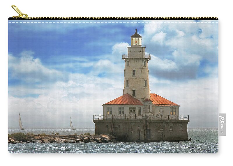 Chicago Zip Pouch featuring the photograph City - Chicago IL - Chicago harbor lighthouse by Mike Savad