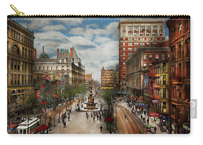 Color Zip Pouch featuring the photograph City - Cincinnati OH - Tyler Davidson Fountain 1907 by Mike Savad