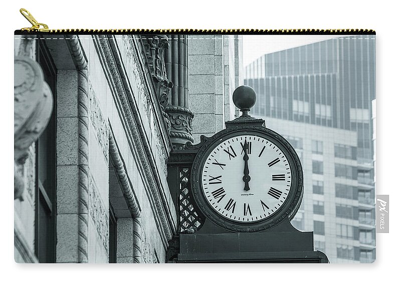 Clock Zip Pouch featuring the photograph City Clock by Jason Hughes