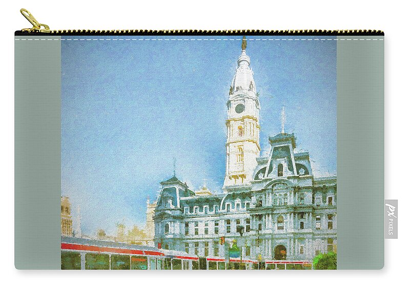 Marvin Saptes Zip Pouch featuring the mixed media City Hall by Marvin Spates