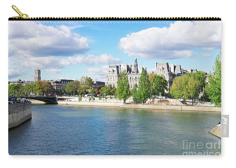 Paris Zip Pouch featuring the photograph Seine River Embankment by Anastasy Yarmolovich