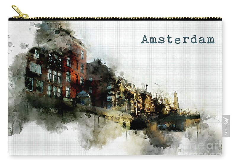 Amsterdam Zip Pouch featuring the digital art City Life In Watercolor Style by Ariadna De Raadt