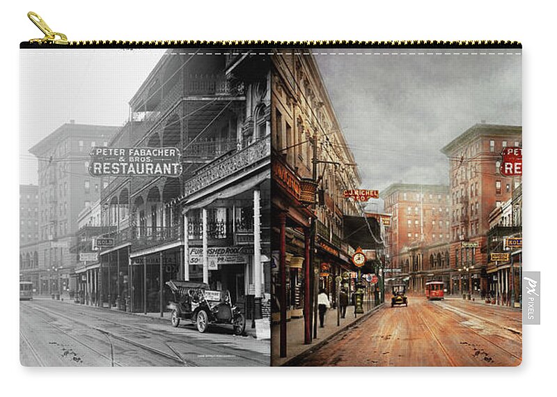 St Charles Zip Pouch featuring the photograph City - New Orleans - A look at St Charles Ave 1910 - Side by Side by Mike Savad